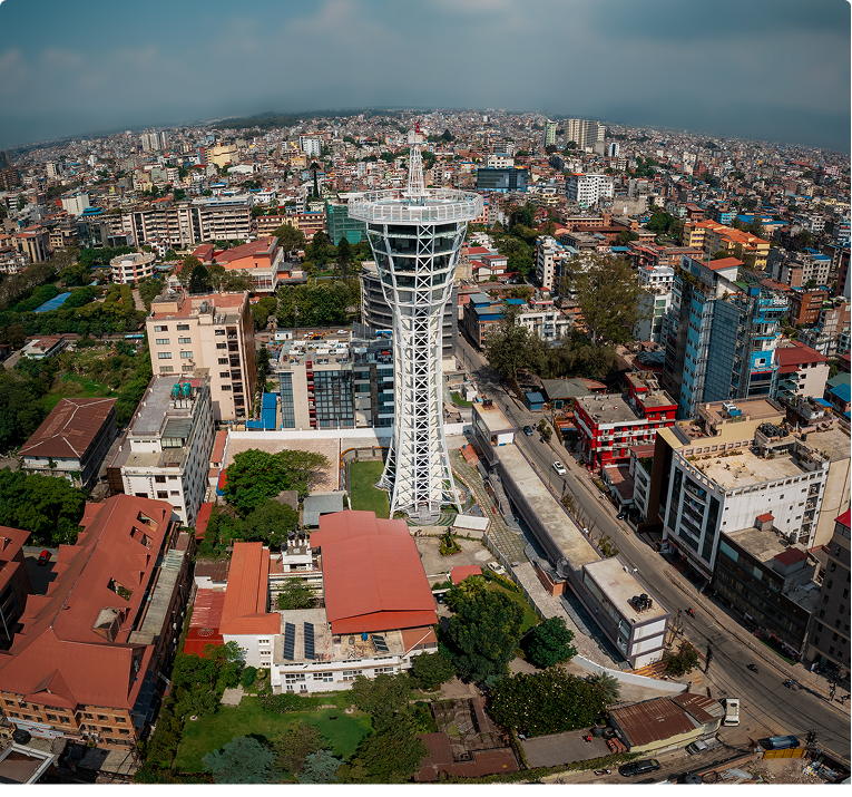 Skywalk tower rising above Kathmandu skyline